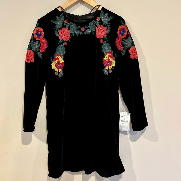 Zara Embroidered Floral Beaded Dress LBD - Picture 1 of 6